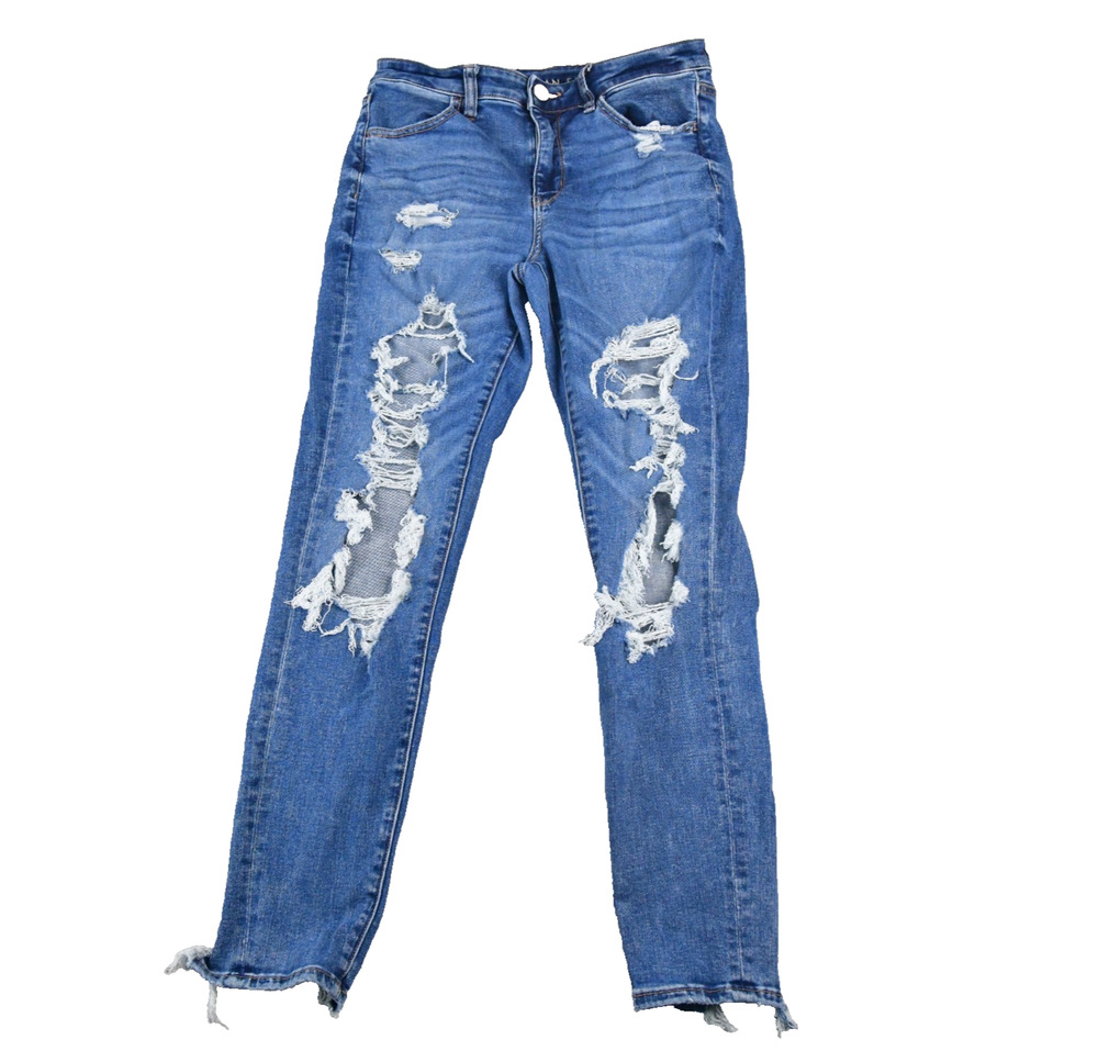 American Eagle Jeans Womens 8 Reg (28x27) Hi-Rise Jegging Distressed Blue Denim